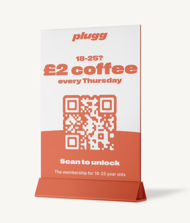 Original Plugg sign reference showing the £2 coffee offer and coral folded base